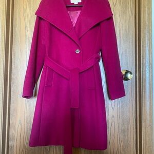 MICHAEL KORS Fucsia Wool Blend Pink Belted Coat